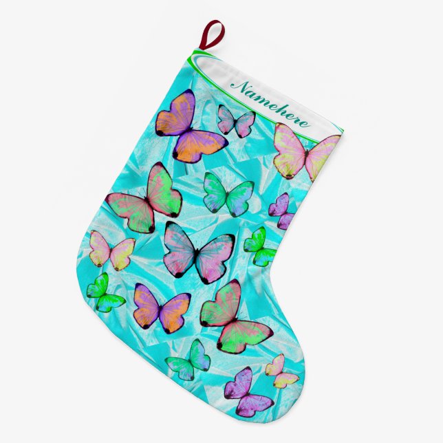 Fjärilsjulstrumpa med namn! stor julstrumpa (Framsidan (Hängande))