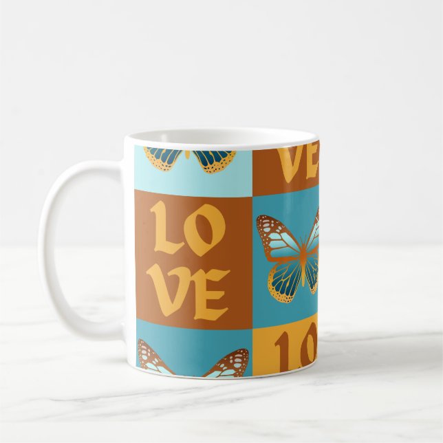 Fjärilskärleksmönster | Blå & Orange Gradient Kaffemugg (Vänster)