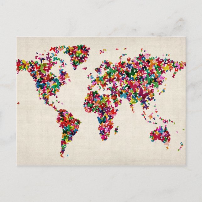 Fjärilskarta av världskartan vykort (Front)
