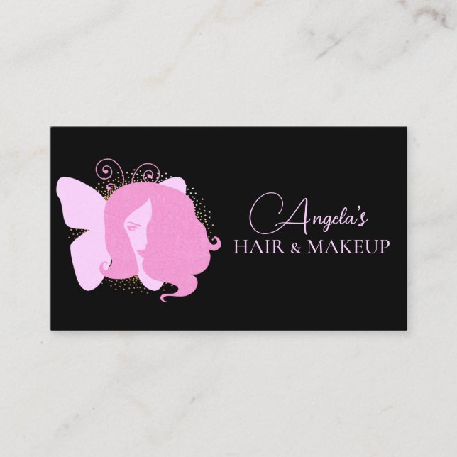 Fjärilskvinna Makeup Salong Rosa Svart  Skrift   Visitkort (Framsida)