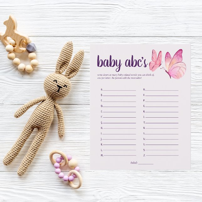 Fjärilskyss Baby Shower ABC Ordspel | Rosa (Skapare uppladdad)
