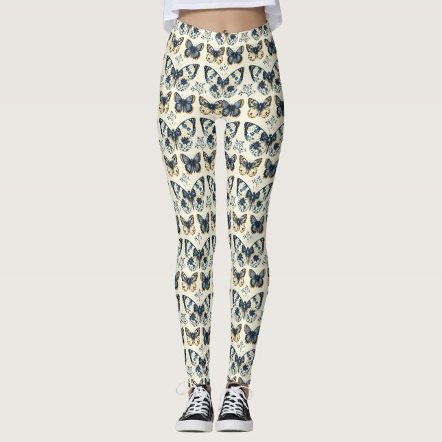 Fjärilsleggings med antikt botaniskt mönster leggings (Framsida)