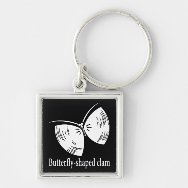 Fjärilslik mussla fyrkantig silverfärgad nyckelring (Framsidan)