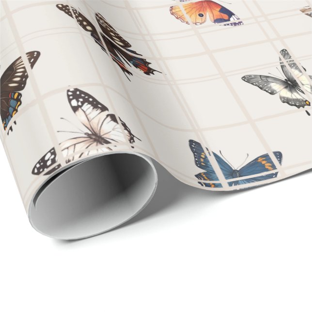 Fjärilsmix beige presentpapper (Rullad Hörn)