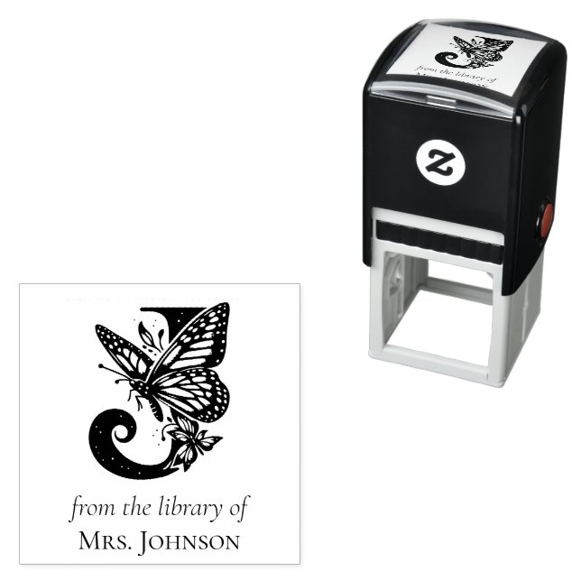 Fjärilsmonogram med bokstaven J Från bibliotek av Självfärgande Stämpel (In Situ)