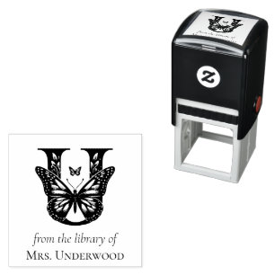 Fjärilsmonogram med bokstaven U Från bibliotek av Självfärgande Stämpel