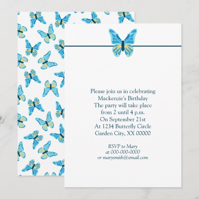 Fjärilsmönster anpassade färger grafisk fest inbjudningar (Fram/baksida)