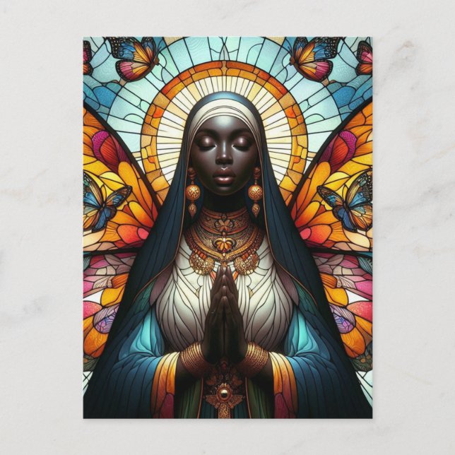 Fjärilsnunna i glasmålning vykort (Framsida)