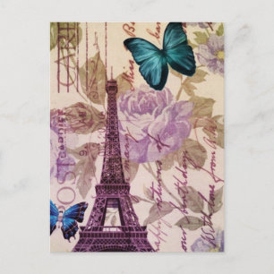 fjärilsParis Eiffel för land chic blom- torn Vykort