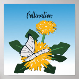 Fjärilspollinering Gul Vildblomma Maskros Poster