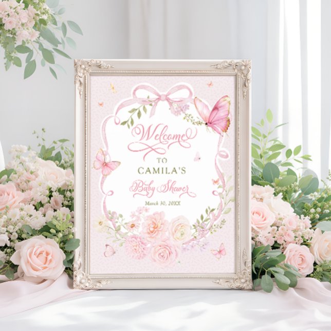 Fjärilsrodnad blommande flicka bebis shower välkom poster (Skapare uppladdad)
