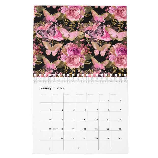 Fjärilsros trädgård Blommig blomma Söt Estetisk Kalender (Jan 2027)