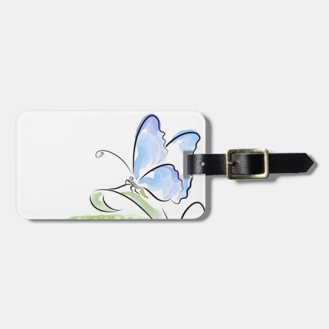 Fjärilssitta på gräs över blommafält bagagebricka (Horisontell Framsida)