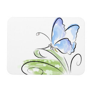 Fjärilssitta på gräs över blommafält magnet