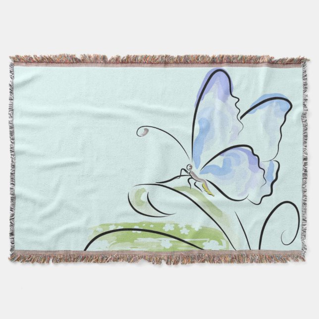 Fjärilssitta på gräs över blommafält mysfilt (Framsidan)