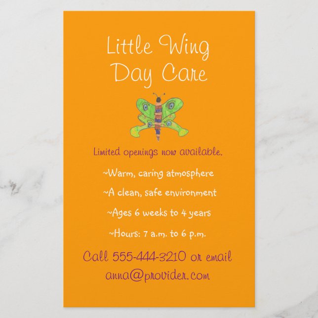 Fjärilstema barnomsorgsfolder flygblad (Framsidan)