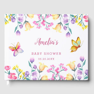 Fjärilstema Vårblomma Trädgårds Baby Shower Gästböcker