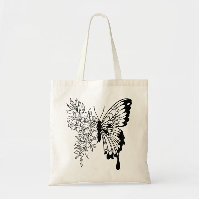 Fjärilstoshoppingväska med blommotiv tygkasse (Framsidan)