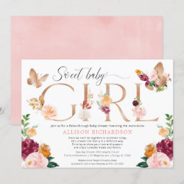 Fjärilsträck genom rosafärgad burgunderfärgad flic inbjudningar