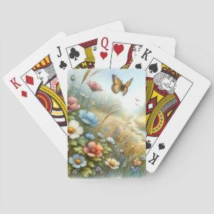 Fjärilsträdgård i äng med vilda blommor casinokort