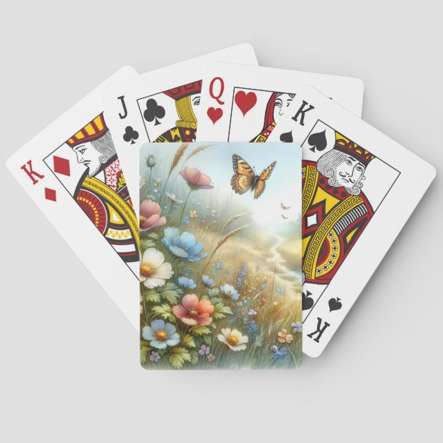 Fjärilsträdgård i äng med vilda blommor casinokort (Baksidan)