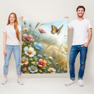 Fjärilsträdgård i äng med vilda blommor fleecefilt