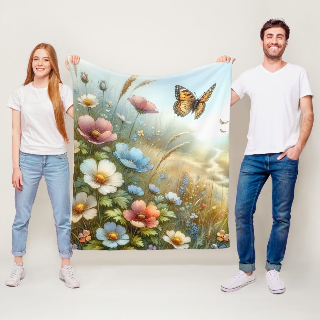 Fjärilsträdgård i äng med vilda blommor fleecefilt (På plats)