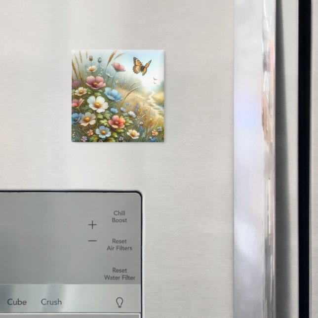 Fjärilsträdgård i äng med vilda blommor magnet (In Situ (Fridge))