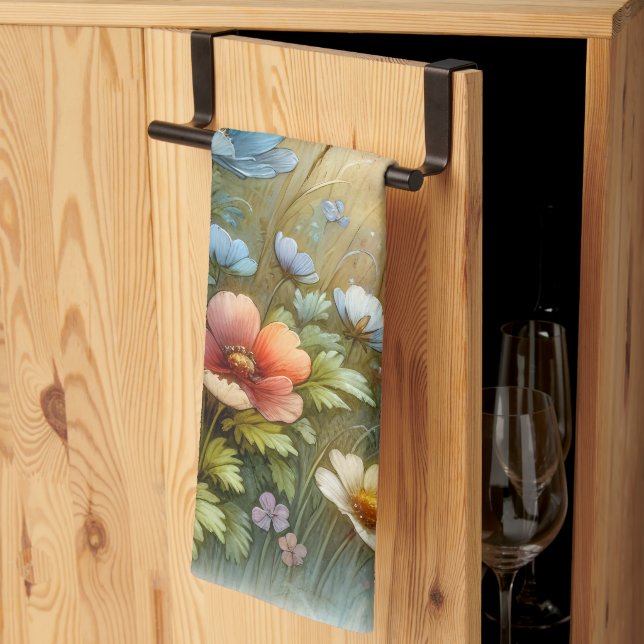 Fjärilsträdgård med ängsblommor kökshandduk (Thirds Fold)