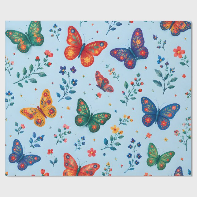 Fjärilsträdgård Presentpapper – Färgrik Blommig Fj (Platt)