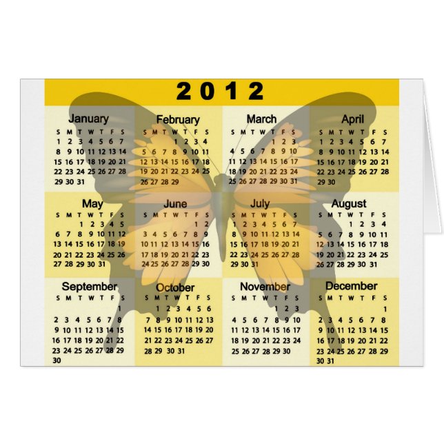 Fjärilstryck för 2012 kalender hälsningskort (Framsidan Horizontal)