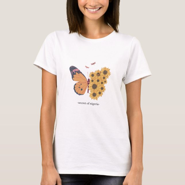 Fjärilstryck T-Shirt 🦋 Söt & Stilig Grafik  (Framsida)