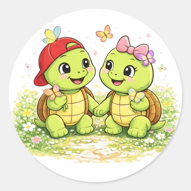 Fjärilsvänner Runt Klistermärke (Framsida)