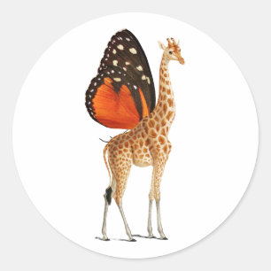 Fjärilsvingad giraff runt klistermärke