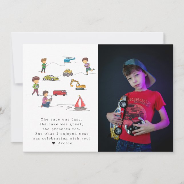 Fjärrkontroll RC-bil för alla åldrar Barnkalas Tack Kort (Framsida)