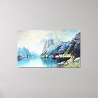 Fjord i Norge, fin konst målning,