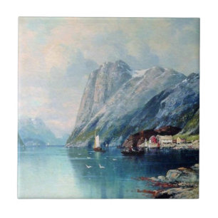 Fjord i Norge - Lev Lagorio-konstverk Kakelplatta