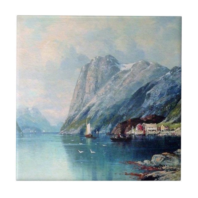 Fjord i Norge - Lev Lagorio-konstverk Kakelplatta (Framsidan)