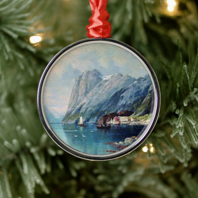 Fjord i Norge målning av Lev Lagorio Julgransprydnad Metall (Träd)