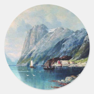 Fjord i Norge-målning av Lev Lagorio Runt Klistermärke