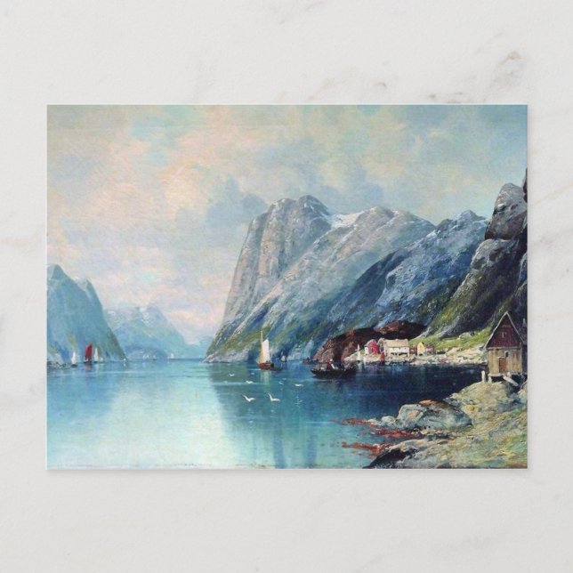 Fjord i Norge-målning av Lev Lagorio Vykort (Framsida)