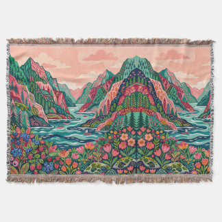 Fjord Landscape Blanket – Rose & Emerald Filt