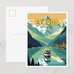 Fjord Norge vintage resor illustration Vykort