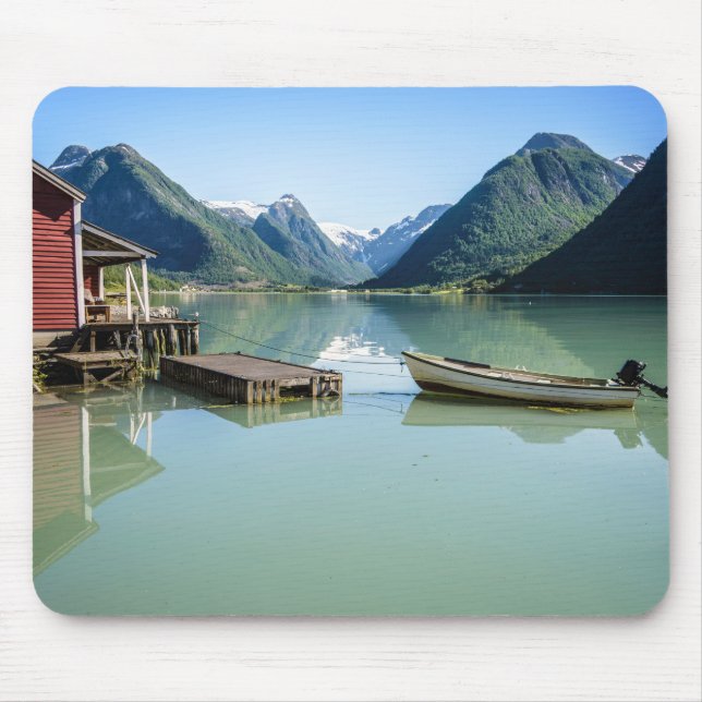 Fjorden landskap i norgemousepad musmatta (Framsidan)