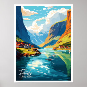 Fjords Norge Art Travel illustration Poster