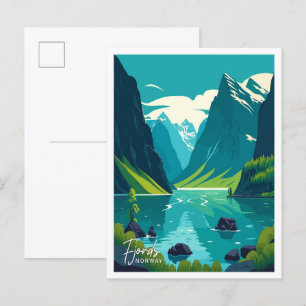 Fjords Norge Art Travel Vintage illustration Vykort