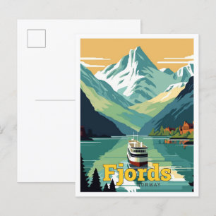 Fjords Norge Travel Art Vintage Illustration Vykort