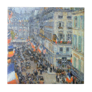 Fjortonde Juli, Rue Daunou av Childe Hassam Kakelplatta