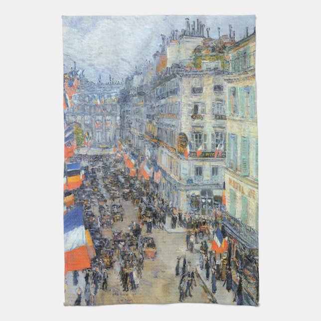 Fjortonde juli, Rue Daunou av Childe Hassam Kökshandduk (Vertikal)