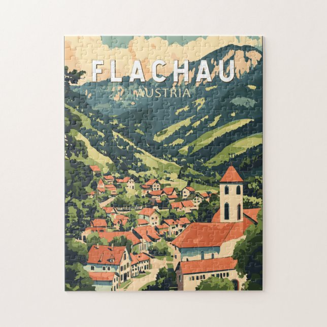 Flachau Austria Illustration Travel Art Vintage Pussel (Vertikal)